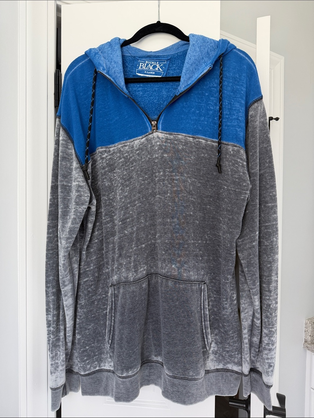 Buckle Black Men’s XL Half Zip Pullover Hooded- Blue/Gray